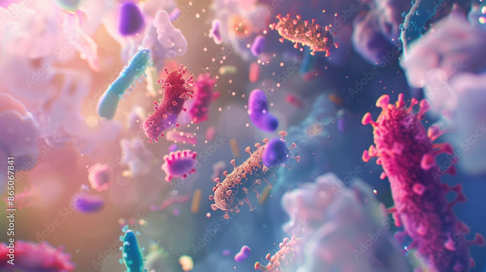 Gut bacteria or microbiota, showing the variety of microscopic organisms in our digestive tract that play a key role in health and digestion. Gut bacteria or microbiota, showing the variety of microscopic organisms in our digestive tract that play a key role in health and digestion.