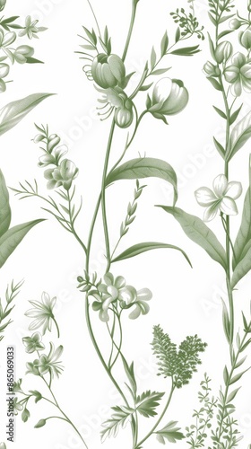 Wallpaper Mural The pattern is a green floral design on a white background Torontodigital.ca