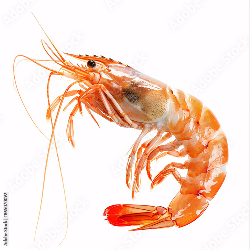 boiled shrimp on white background