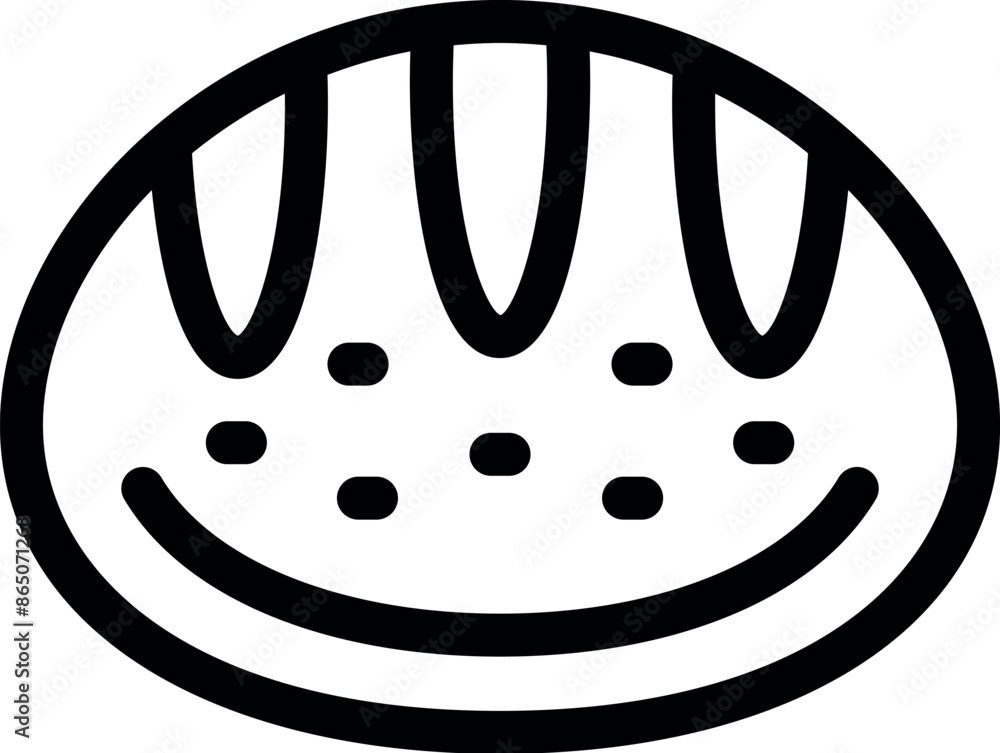 Simple line art icon of a round loaf of bread with seeds Simple line art icon of a round loaf of bread with seeds