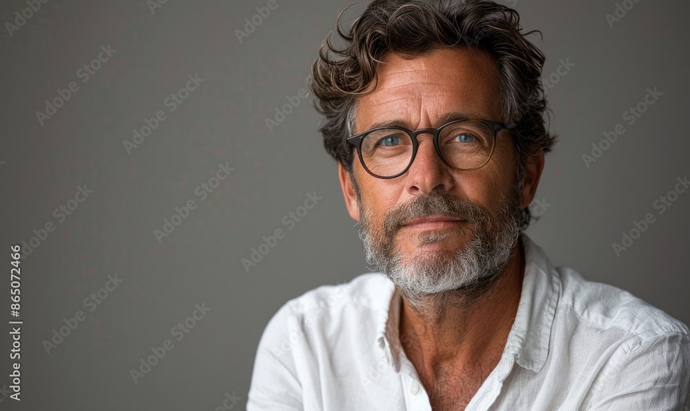 Mature Male Accountant in White Shirt and Glasses Mature Male Accountant in White Shirt and Glasses