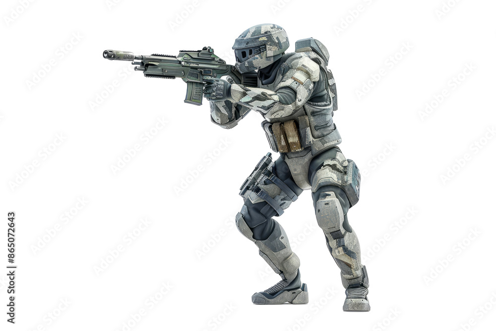 Biomorphic Stealth Trooper : A soldier with a camouflaging exoskeleton, merging with the environment, on a pure white stage. Biomorphic Stealth Trooper : A soldier with a camouflaging exoskeleton, merging with the environment, on a pure white stage.