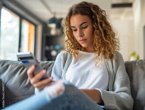 A young woman checking her bank balance on a smartphone, clear light, sharp focus, high clarity, ample copy space for text, no grunge, splash, dust, noise Free Download A young woman checking her bank balance on a smartphone, clear light, sharp focus, high clarity, ample copy space for text, no grunge, splash, dust, noise - GFXLoad