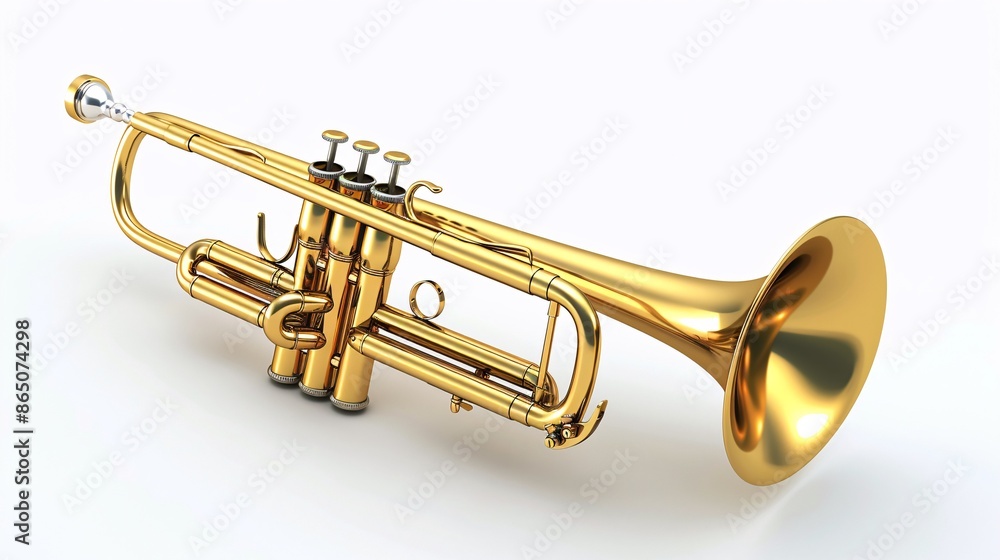 Obraz premium 3d rendering of trumpet instrument isolated on blank backdrop.