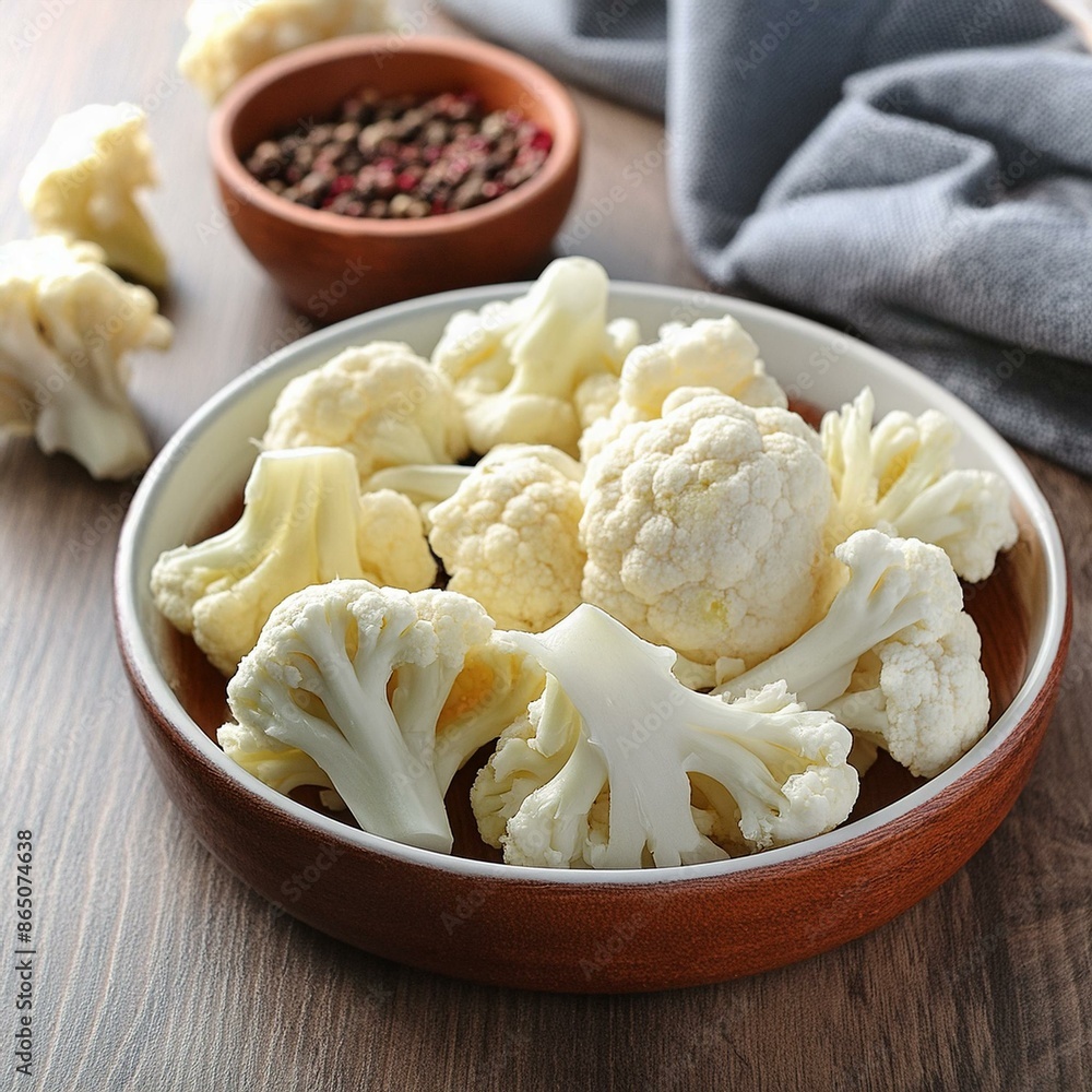 Fresh peeled cauliflower in bowl Fresh peeled cauliflower in bowl