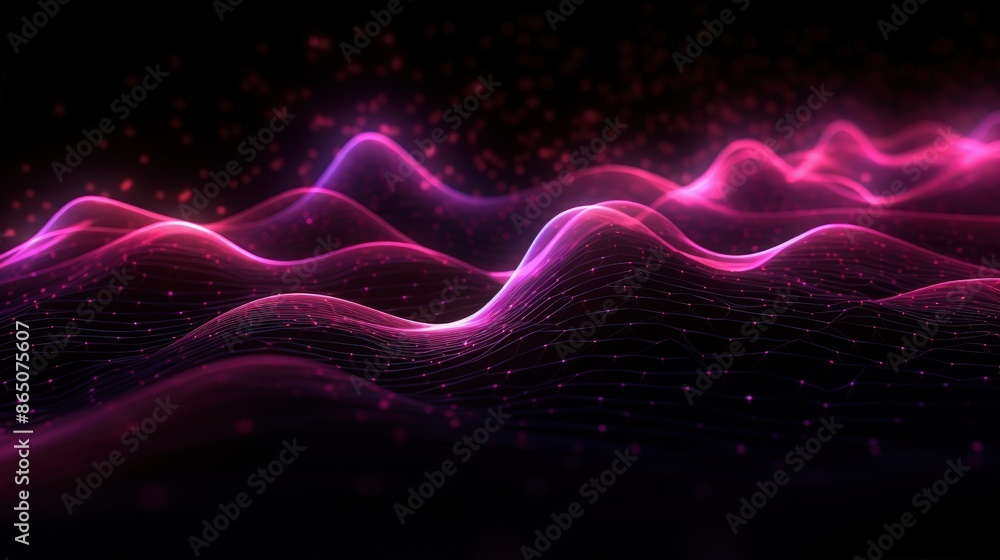 Obraz premium Abstract Digital Landscape with Pink and Purple Waves