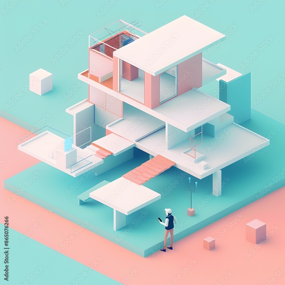 Architect s Isometric Vision Colorful Pixel Art Showcasing Modern Building Design Architect s Isometric Vision Colorful Pixel Art Showcasing Modern Building Design