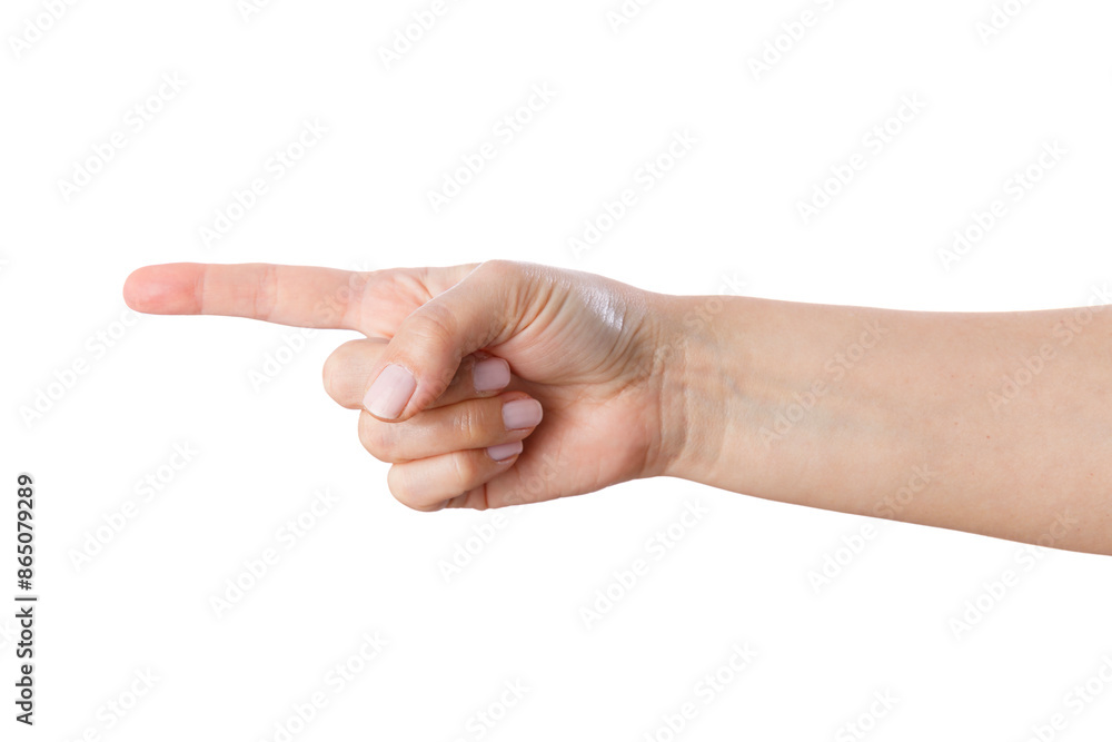 Woman hand pointing isolated on white background Woman hand pointing isolated on white background