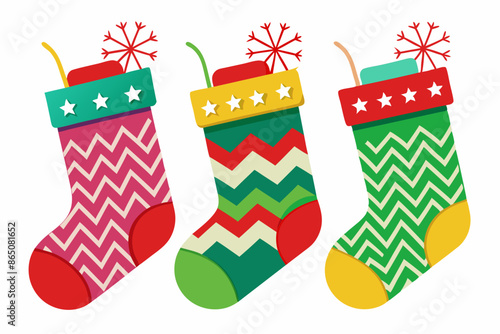 three colorful Christmas stockings vector illustration