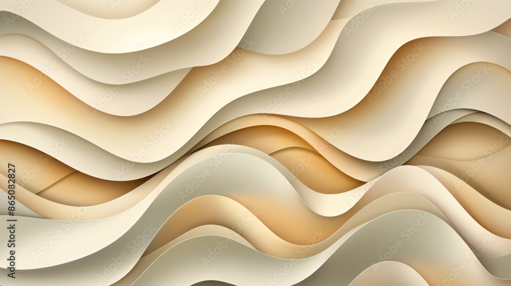 Fototapeta premium 3D render of an abstract background with wavy layers in beige, brown and gray colors.