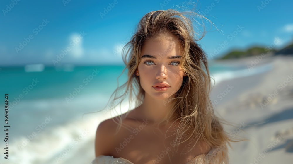 Elegant Beach Makeup with Windswept Hair Elegant Beach Makeup with Windswept Hair