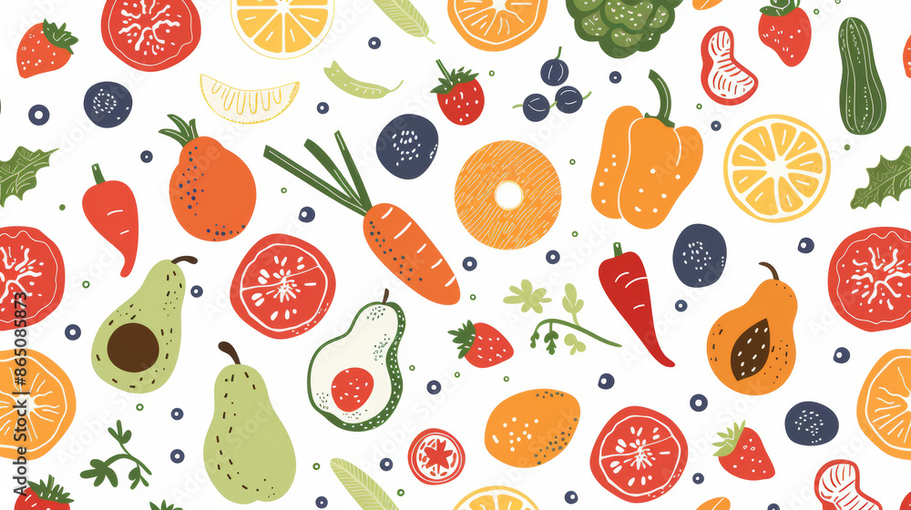 Healthy fruits and vegetables in fun shapes and patterns on a white background. Eat your fruits and veggies for a healthy lifestyle. Perfect for designing posters or ads. Healthy fruits and vegetables in fun shapes and patterns on a white background. Eat your fruits and veggies for a healthy lifestyle. Perfect for designing posters or ads.