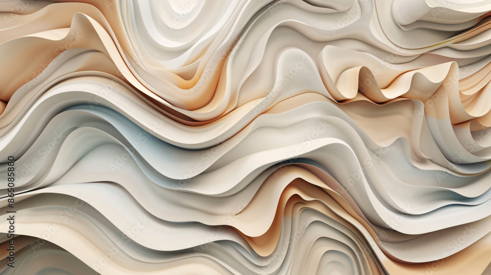 3D render of an abstract background with wavy layers in beige, brown and gray colors. 3D render of an abstract background with wavy layers in beige, brown and gray colors.