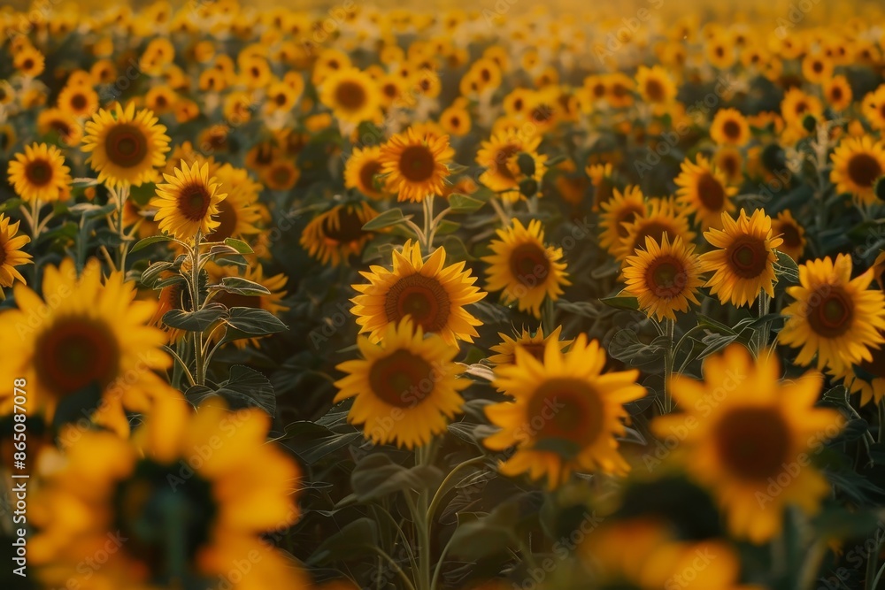 A large field filled with vibrant sunflowers stretching as far as the eye can see, A vibrant field of sunflowers stretching towards the horizon, their golden petals catching the sunlight A large field filled with vibrant sunflowers stretching as far as the eye can see, A vibrant field of sunflowers stretching towards the horizon, their golden petals catching the sunlight