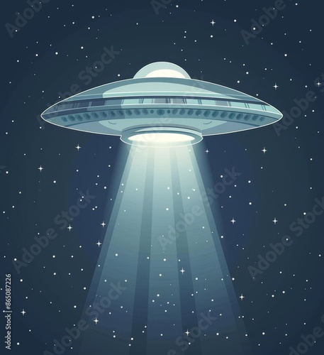 Cartoon illustration of a flying saucer in outer space