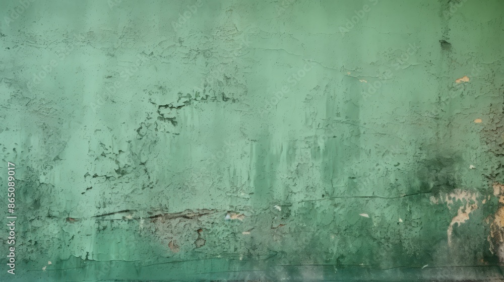 Fototapeta premium Green Wall with Peeling Paint and Cracks