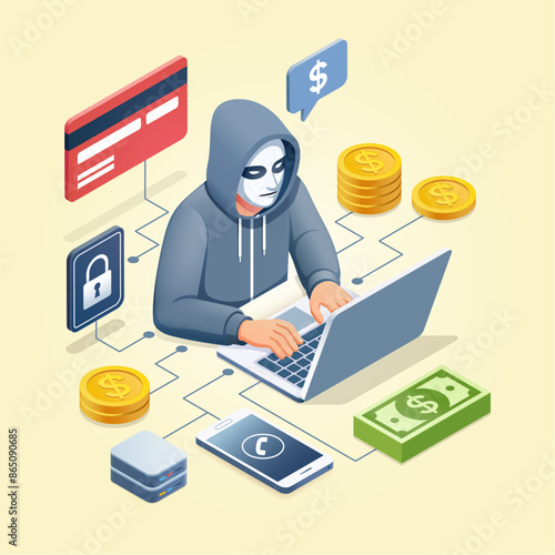 Fake fraud scammer isometric illustration