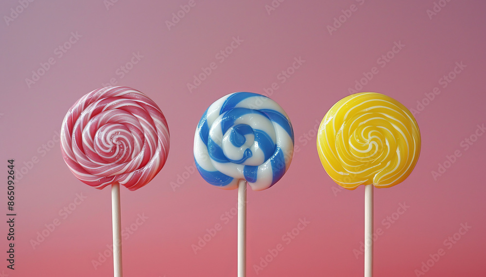 lollipops of the same color but different shades and sizes, aesthetically pleasing manner. Macro photo of a lollipop with multiple layers of flavors. Lollipops designed with seasonal themes