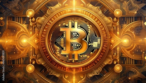  This high-resolution depiction of a gleaming Bitcoin against a digital backdrop captures the essence of modern wealth and innovation. Perfect for illustrating the allure of cryptocurrency © muhammad