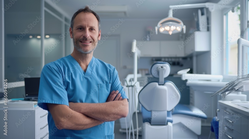 Obraz premium The dentist in blue uniform