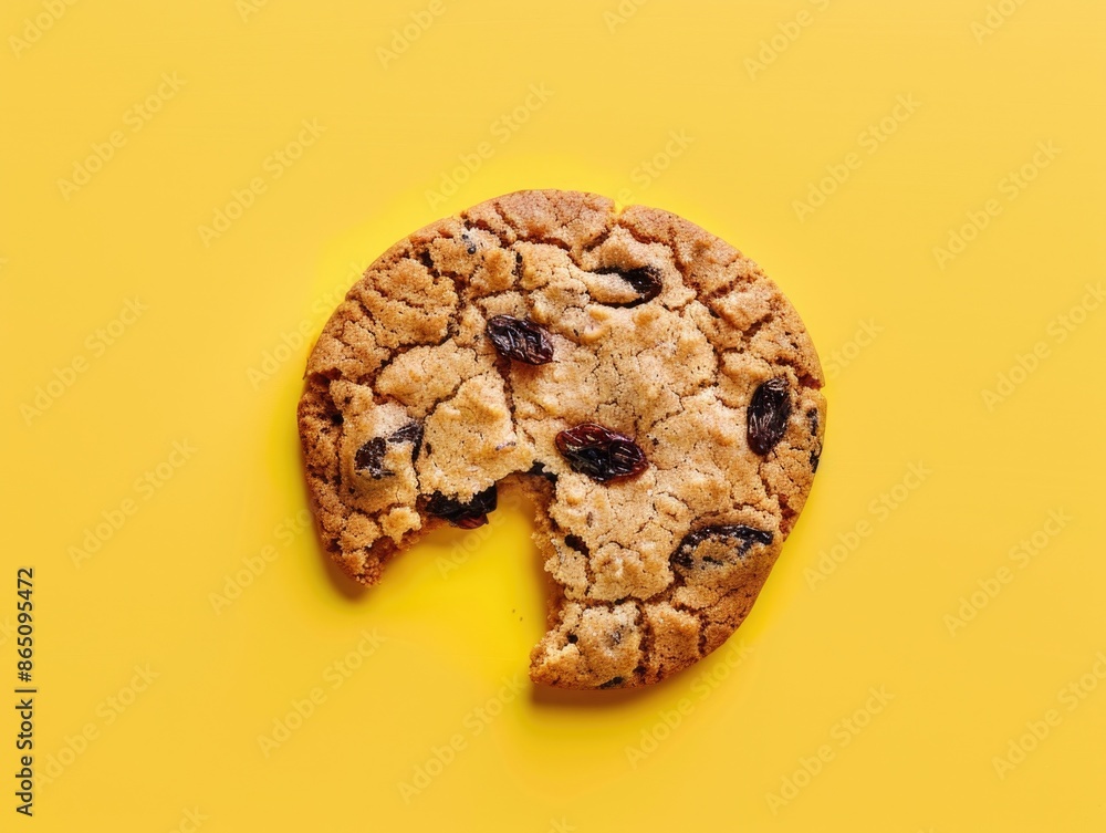 A person takes a bite from a cookie, crumbs falling away A person takes a bite from a cookie, crumbs falling away