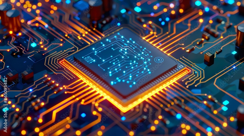 Glowing Processor on Advanced Circuit Board Futuristic Artificial Intelligence Technology Concept Glowing Processor on Advanced Circuit Board Futuristic Artificial Intelligence Technology Concept