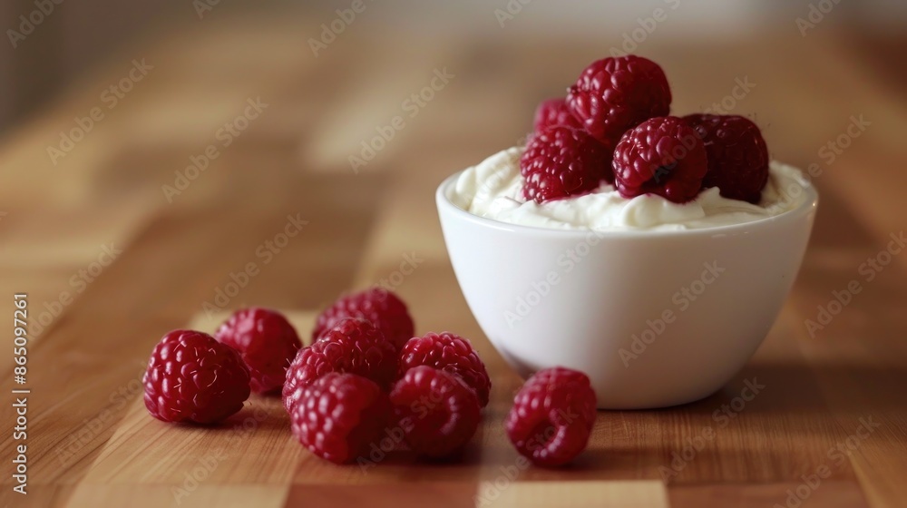 Unsweetened Greek Yogurt topped with Fresh Raspberries Unsweetened Greek Yogurt topped with Fresh Raspberries