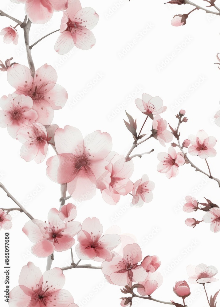 Pink cherry blossom flowers seamless pattern. Pink cherry blossom flowers seamless pattern.