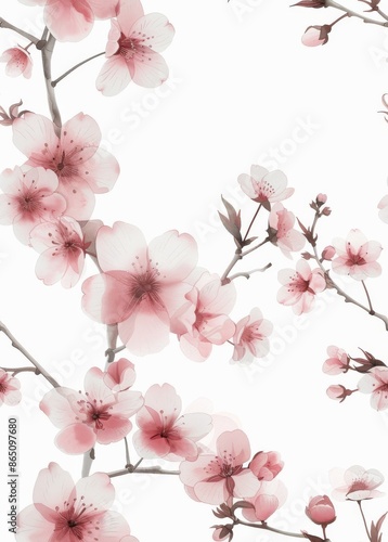 Wallpaper Mural Pink cherry blossom flowers seamless pattern. Torontodigital.ca