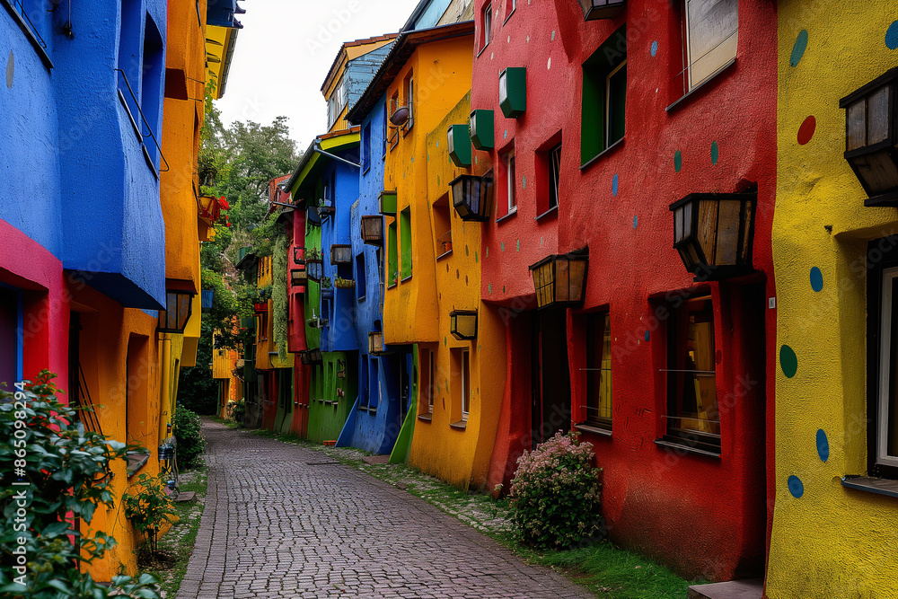 Fototapeta premium Vibrant Alleyway with Colorful Buildings