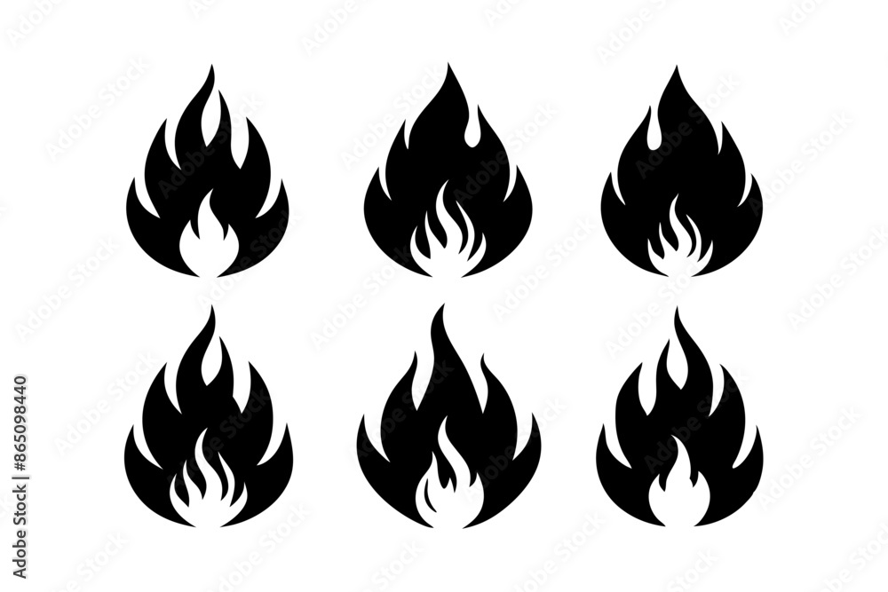 A collection of black fire flame silhouettes against a white backdrop A collection of black fire flame silhouettes against a white backdrop