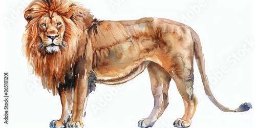 Regal Lion Portrait in Vibrant Watercolor Art photo