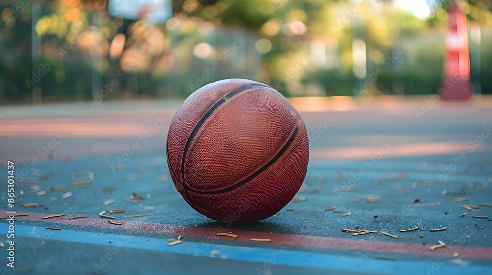 Solitary Basketball on an Empty Outdoor Court