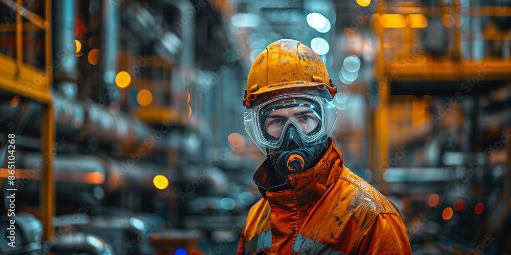 Male worker at a factory concept poster background. Man worker wearing ...