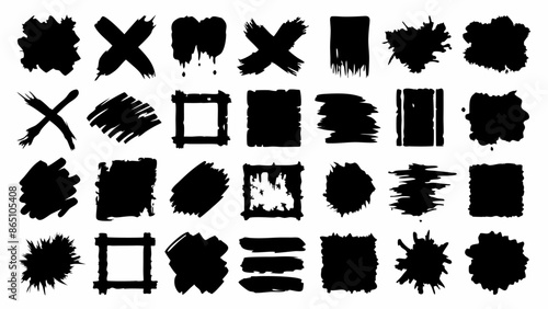 Black silhouettes of various shapes on white background