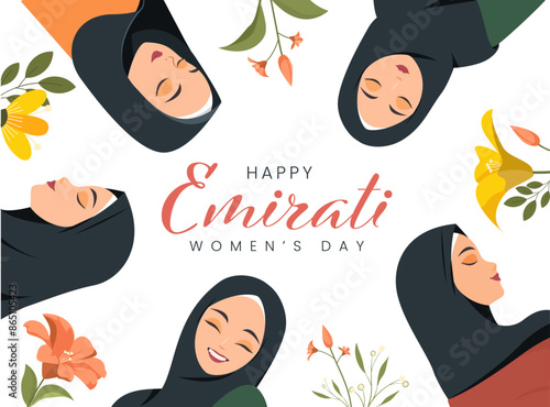 Emirates Women's Day Design with Female with Hijab Vector Illustration. Emirati Womens Day Template Suitable for Poster Banner Flyer Background. UAE Women's Day August.