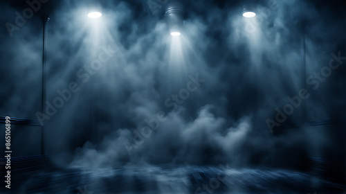 Wallpaper Mural  The dark scene has a smoky dark blue background. Empty dark room with spotlights for displaying product design  Torontodigital.ca