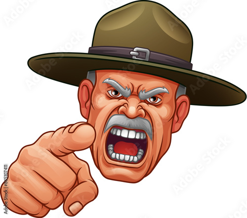 An angry drill instructor or sergeant bootcamp army soldier cartoon character