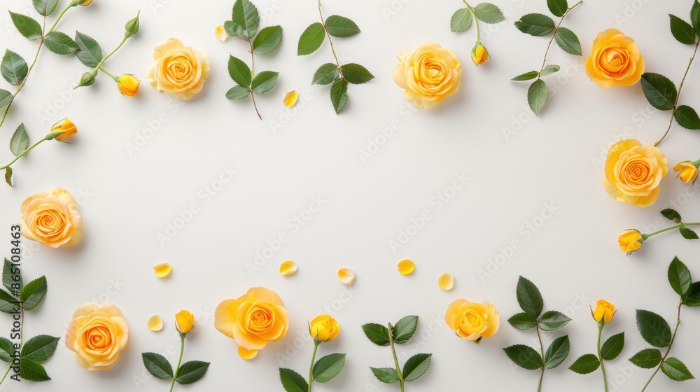 A border of vibrant yellow roses, artistically arranged to form a graceful frame around a plain white background. This minimalist design offers plenty of space for customization, making it perfect A border of vibrant yellow roses, artistically arranged to form a graceful frame around a plain white background. This minimalist design offers plenty of space for customization, making it perfect