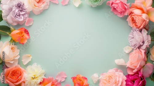 Wallpaper Mural A beautiful border of rainbow-colored roses, arranged in a minimalist style to create a stunning frame around a central area, perfect for adding text or graphics. Torontodigital.ca