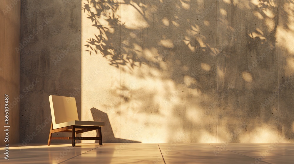 Modern chair, serene outdoor wall, natural light, golden hues, gentle shadows, creating a tranquil atmosphere. Modern chair, serene outdoor wall, natural light, golden hues, gentle shadows, creating a tranquil atmosphere.