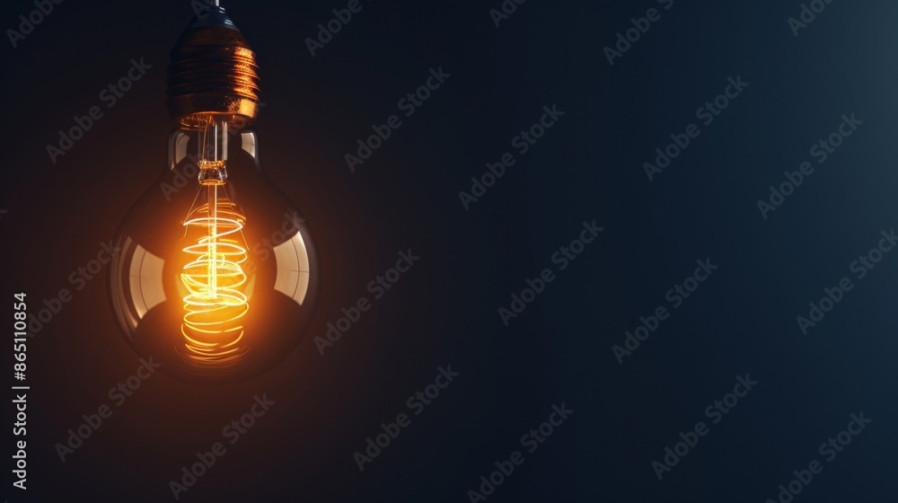 A single lightbulb with a glowing filament, against a dark navy background. A single lightbulb with a glowing filament, against a dark navy background.