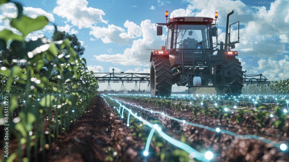Vibrant Precision Futuristic Agricultural Sprayer Enhancing Crop Growth with Holographic Visualization Vibrant Precision Futuristic Agricultural Sprayer Enhancing Crop Growth with Holographic Visualization