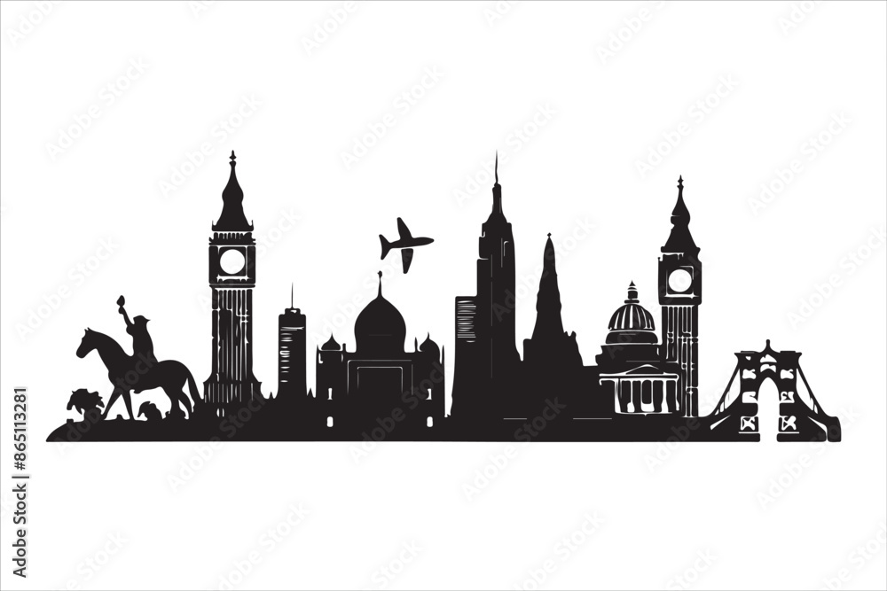 Fototapeta premium Eiffel Tower 🗼, Statue of Liberty 🗽, Big Ben 🕰️, Colosseum 🏛️, Great Wall of China 🏯, Taj Mahal 🕌, Sydney Opera House 🎭, Pyramids of Giza 🏜️, Leaning Tower of Pisa 🏰, Mount Fuji 🗻, Machu Pic