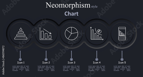 Chart set icon. Pyramid, bar chart, pie chart, line graph, mobile graph, analytics, statistics, data, trends, diagram, financial, metrics, visualization, report.