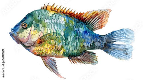 Dynamic Fish in Detailed Watercolor Illustration photo