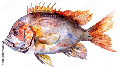 Dynamic Fish in Detailed Watercolor Illustration photo