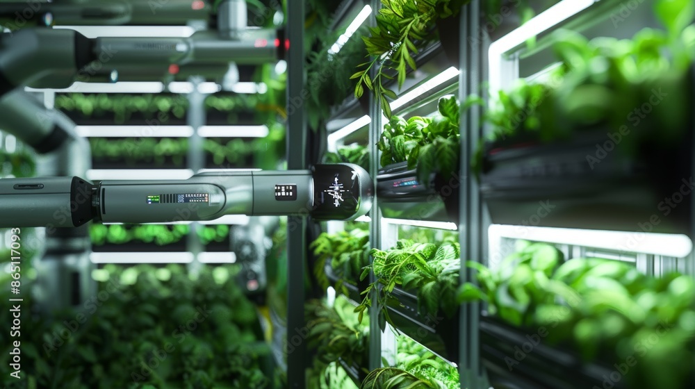 Robotic Precision Vertical Farming Module in Action with Advanced Maintenance Display Robotic Precision Vertical Farming Module in Action with Advanced Maintenance Display
