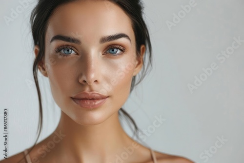 A woman post procedure with minimal makeup showcasing her enhanced features in a natural and understated way reflecting the minimalist approach to beauty in plastic surgery