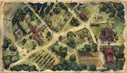 Fantasy map for game rpg, Fantasy rustic battlefield illustration